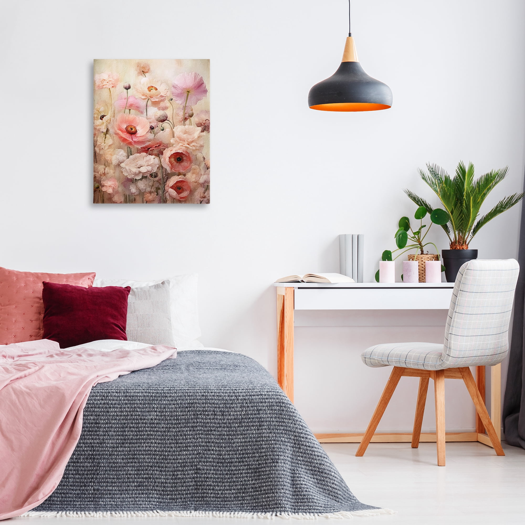 Stupell Industries Pink Flower Garden Botanical & Floral Painting Gallery Wrapped Canvas Art Print Wall Art, 24 x 30