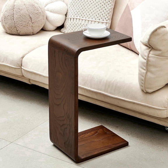 MLRDWLS Carlisha Solid Wood C-Shaped End Table, Walnut Color