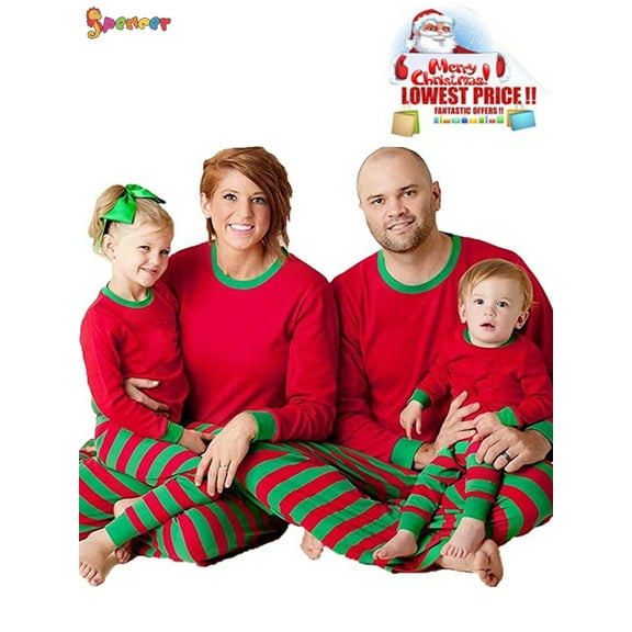 Spencer Family Christmas Pajamas Family Matching Set Red Long Sleeve Blouse and Striped Pants Nightwear Sleepwear for Dad Mom Kids