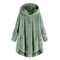Patlollav Winter Fashion Womens Button V-Neck Pullover Tops Long Sleeve Hooded Blouse Coat