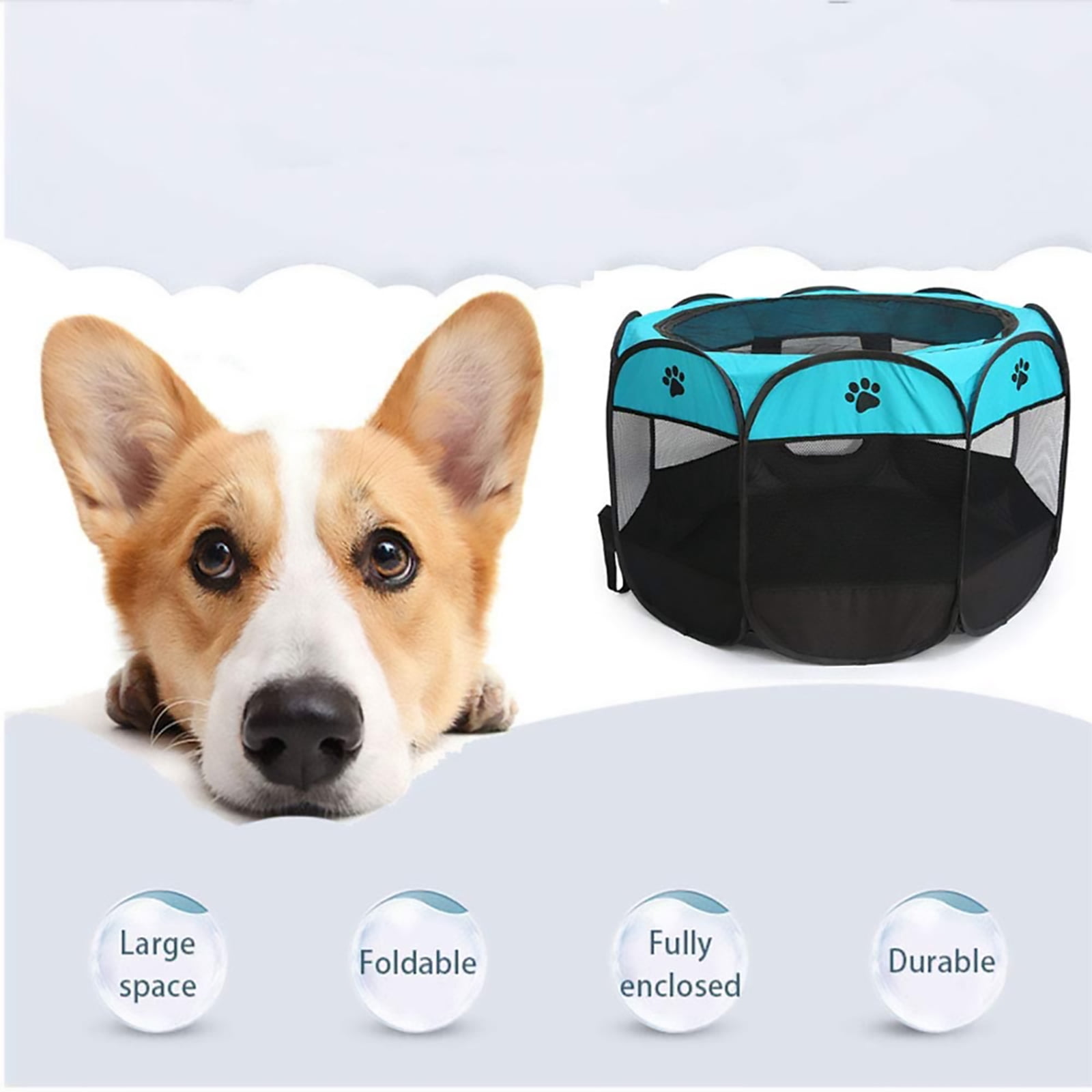 Soft Foldable Pet Tent 8-Panel Pop-Up Dog Crate with carrying bag Portable Playpen for Dogs, Cats, and Other Small Animals