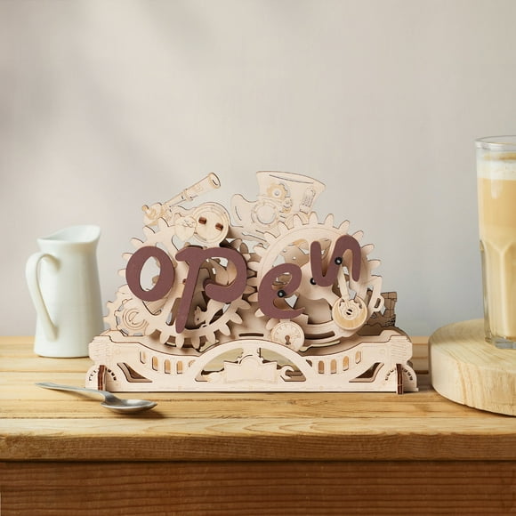 Robotime 3D Wooden Puzzle Open Closed Sign Model Kits Building Toys Mechanical Gift for Business and Shop for Kids & Adults
