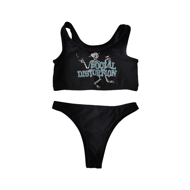 VISgogo - Conjunto de bikini de verano para mujer, 2 piezas, sin mangas, con estampado de patrón, camisetas sin mangas + tanga de cintura baja VISgogo moda