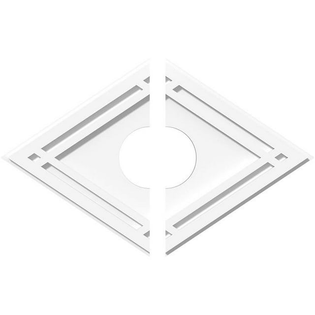 Ekena Millwork CMP24X16DD2-05000 5 in. ID x 8.5 in. Rectangle Diamond Architectural Grade PVC Contemporary Ceiling Medallion - 2 Piece