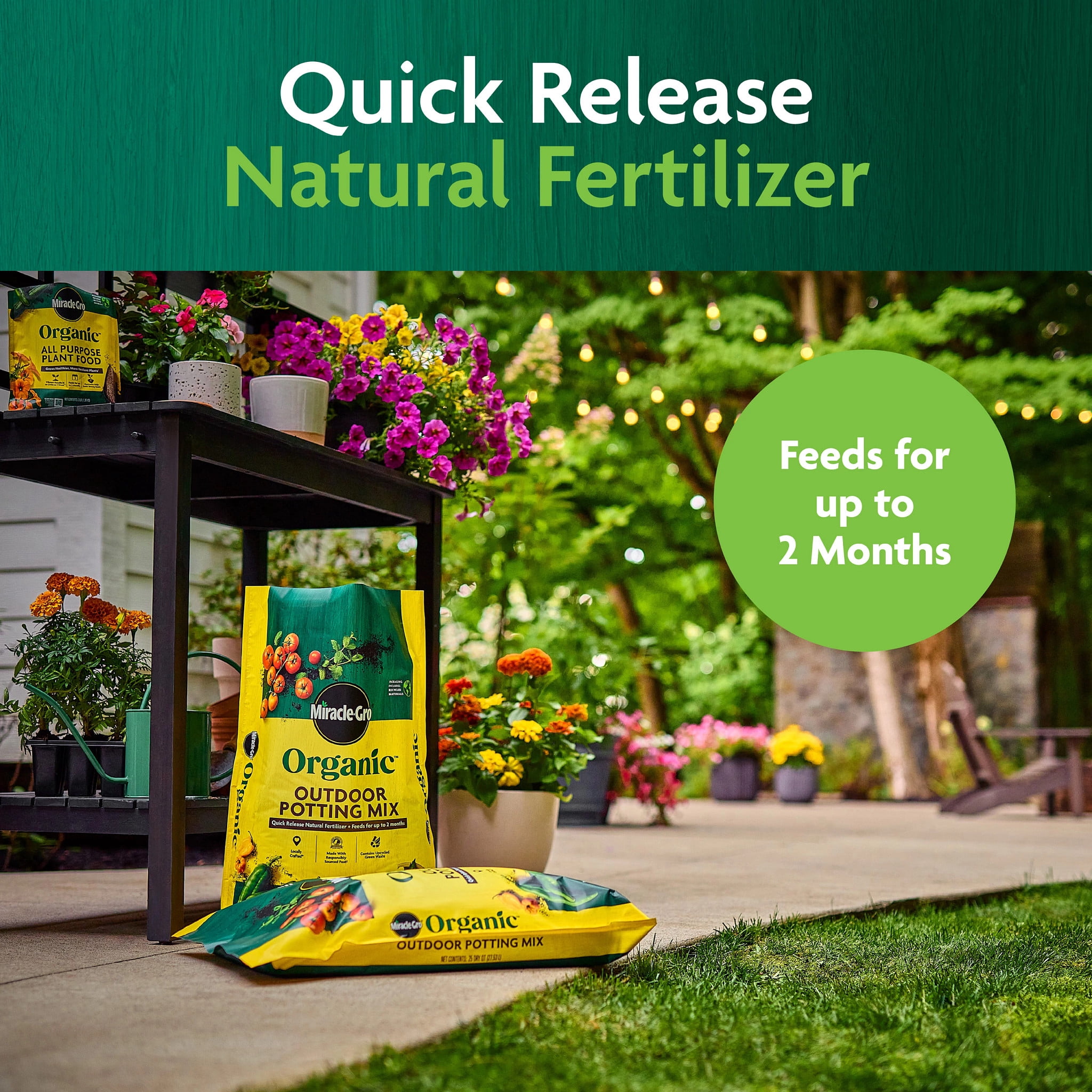 Miracle-Gro Organic Outdoor Potting Mix 25 qt. Soil for Container Plants, Contains Quick-Release Natural Fertilizer, OMRI Listed