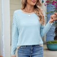 thumbnail image 5 of Women'S Casual Striped Crewneck Sweaters Color Block Long Sleeve Knitted Sweater Tops Blue Color S, 5 of 9