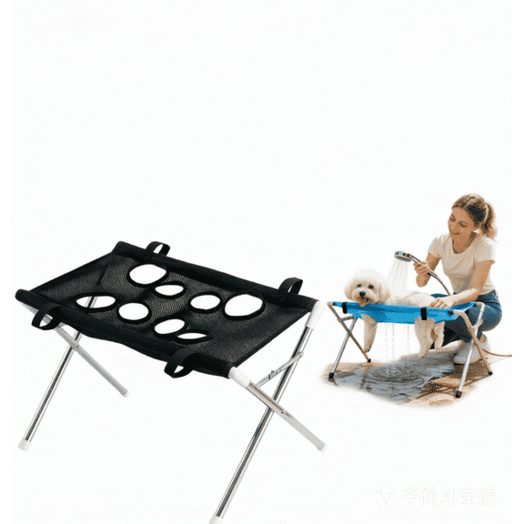 Foldable Dog bathing Station Stainless Steel Stand with Adjustable Straps, Dog Grooming Hammock for Pet Grooming Bathing Care for Kitten Puppy Household Balcony Use Black