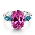 thumbnail image 3 of Gem Stone King 6.80 Ct Oval Pink Created Sapphire London Blue Topaz 925 Sterling Silver 3-Stone Engagement Ring, 3 of 6