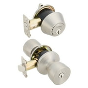 Brinks Keyed Entry Classic Bell Style Doorknob and Deadbolt Combo, Satin Nickel Finish