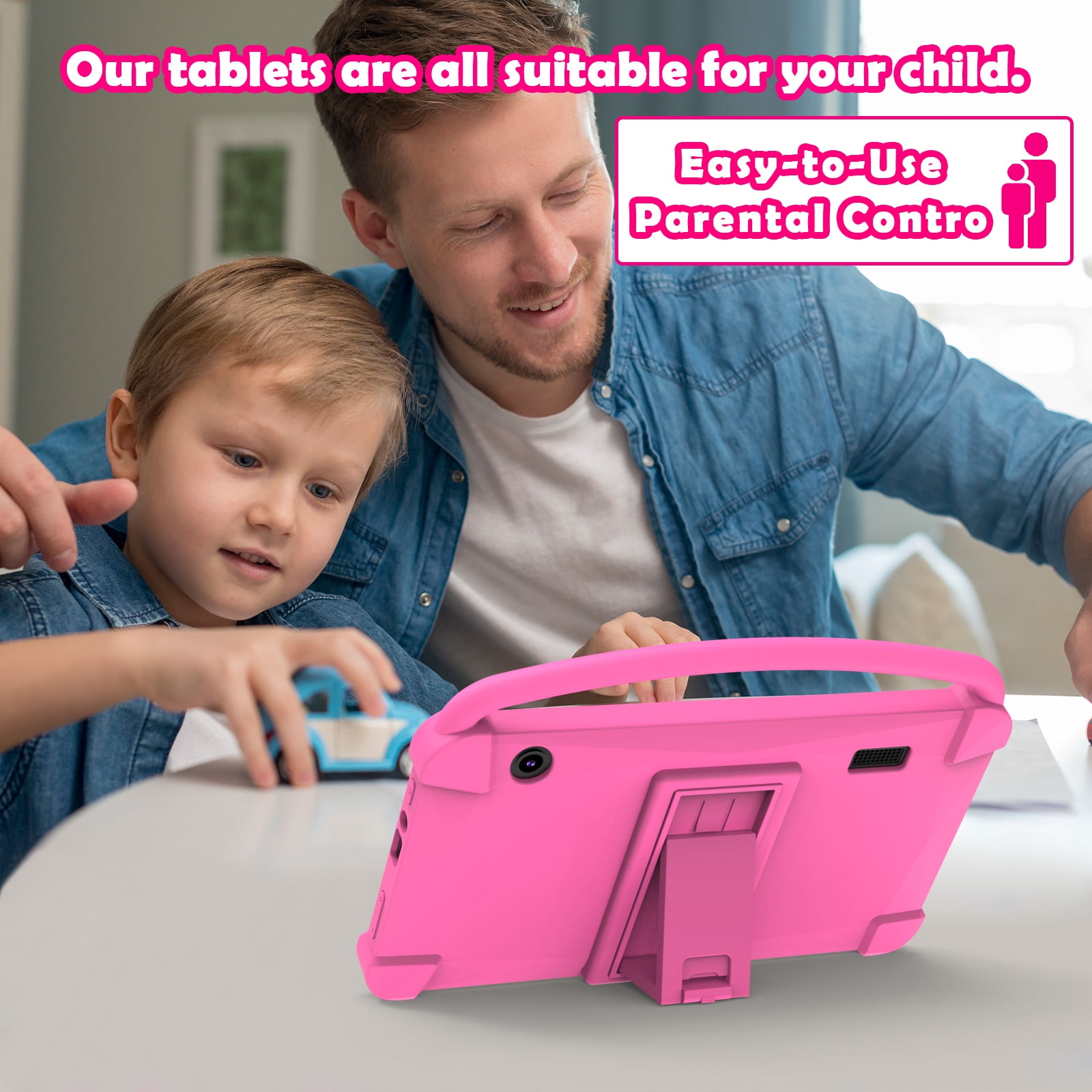 7 Inch Kids Table for kid, Android Toddler Tablets, Children Tablet with 32GB Storage 4GB RAM WiFi BT Shockproof Case Dual Camera Educationl Games Parental Control, Kids Software Pre-Installed