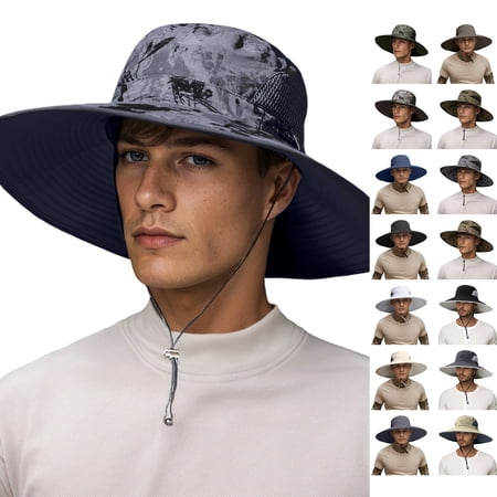 Bmisegm Boonie Cap Outdoor for Hiking Fishing Sun Breathable Mesh Adjustable Drawstring Men Sun Protection Hat for Men