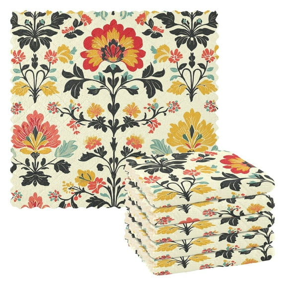 Yayeee 6 Pack Kitchen Dish Cloths for Washing Dishes Soft Absorbent Microfiber Towels, Beige Floral