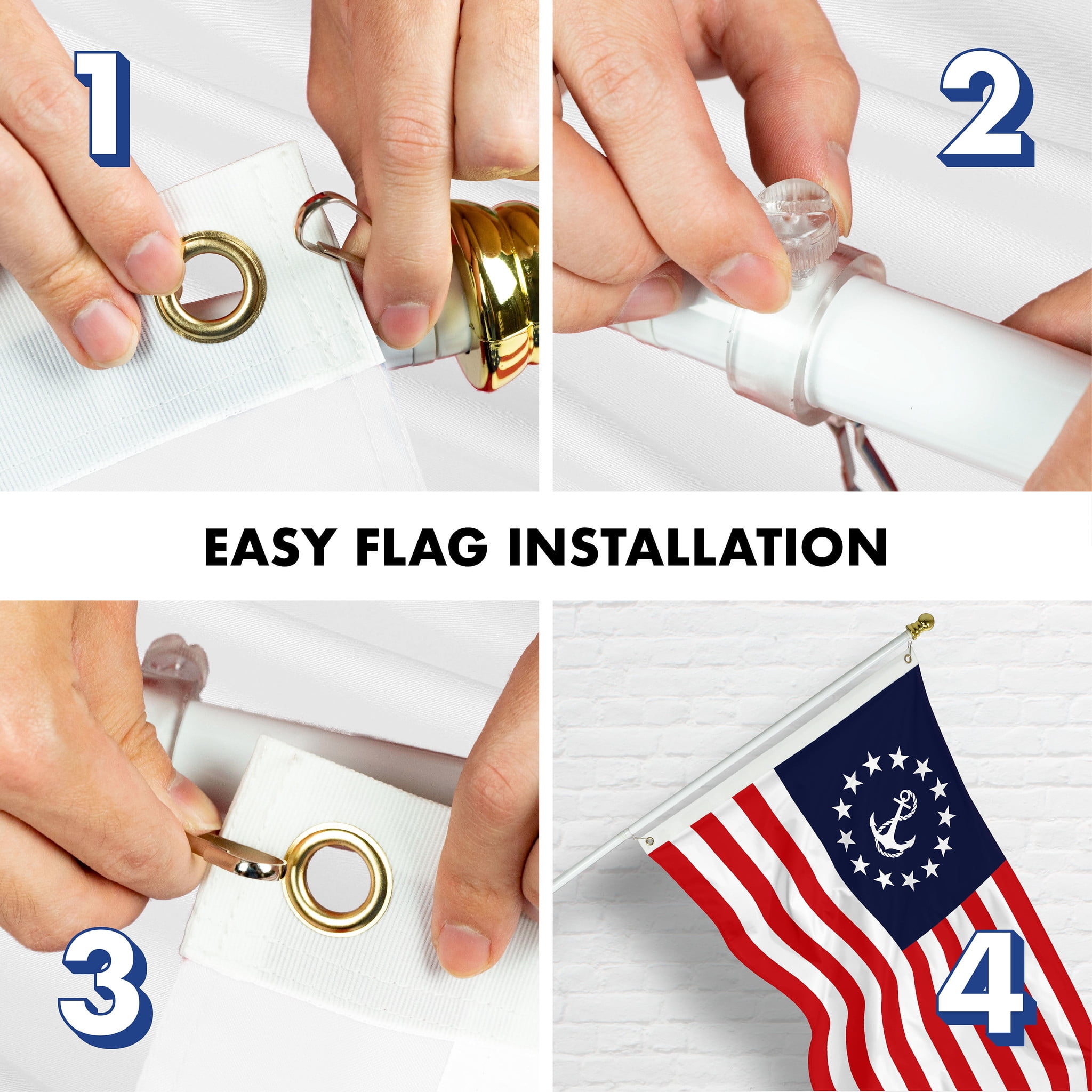 G128 Combo Pack: 6 Ft Tangle Free Aluminum Spinning Flagpole (White) & American USA Yacht Ensign Flag 3x5 Ft, LiteWeave Pro Series Printed 150D Polyester | Pole with Flag Included