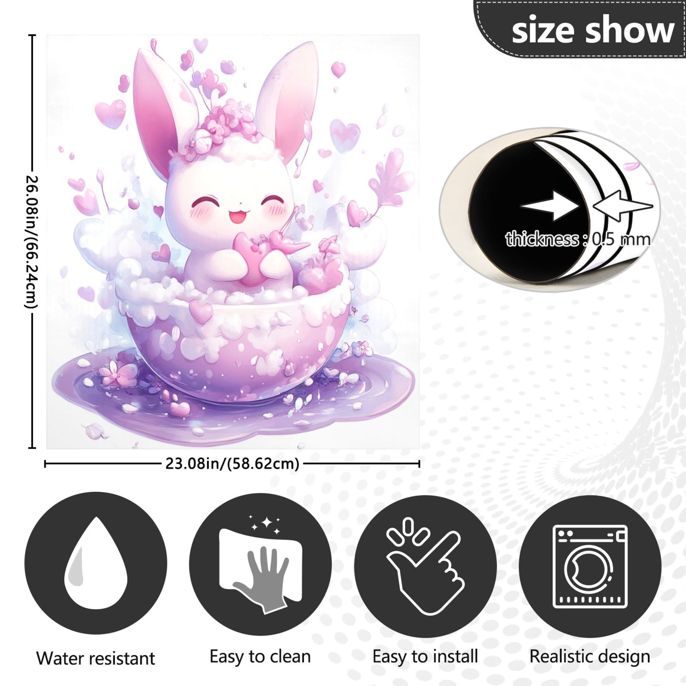 Dishwasher Magnetic Sticker 23x26 Inch Refrigerator Magnetic Sticker Washing Machine Magnetic Sticker Kitchen Panel Magnetic Sticker Home Decor Lovely Cartoon Purple Rabbit