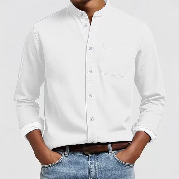 Ceisia Men's Regular-Fit Stand-Collar Single-Patch-Pocket Long-Sleeve Shirt Multi-Solid Gift