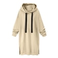 thumbnail image 7 of VISALY Hoodies Pullover Drawstring Sweatshirt Women's Sweatshirt Dress Knee Length Long Pullover Tops Fall Winter Plush Sweater Oversized Sweatshirt Pullover Sweatshirt Basic Tops Khaki S, 7 of 7