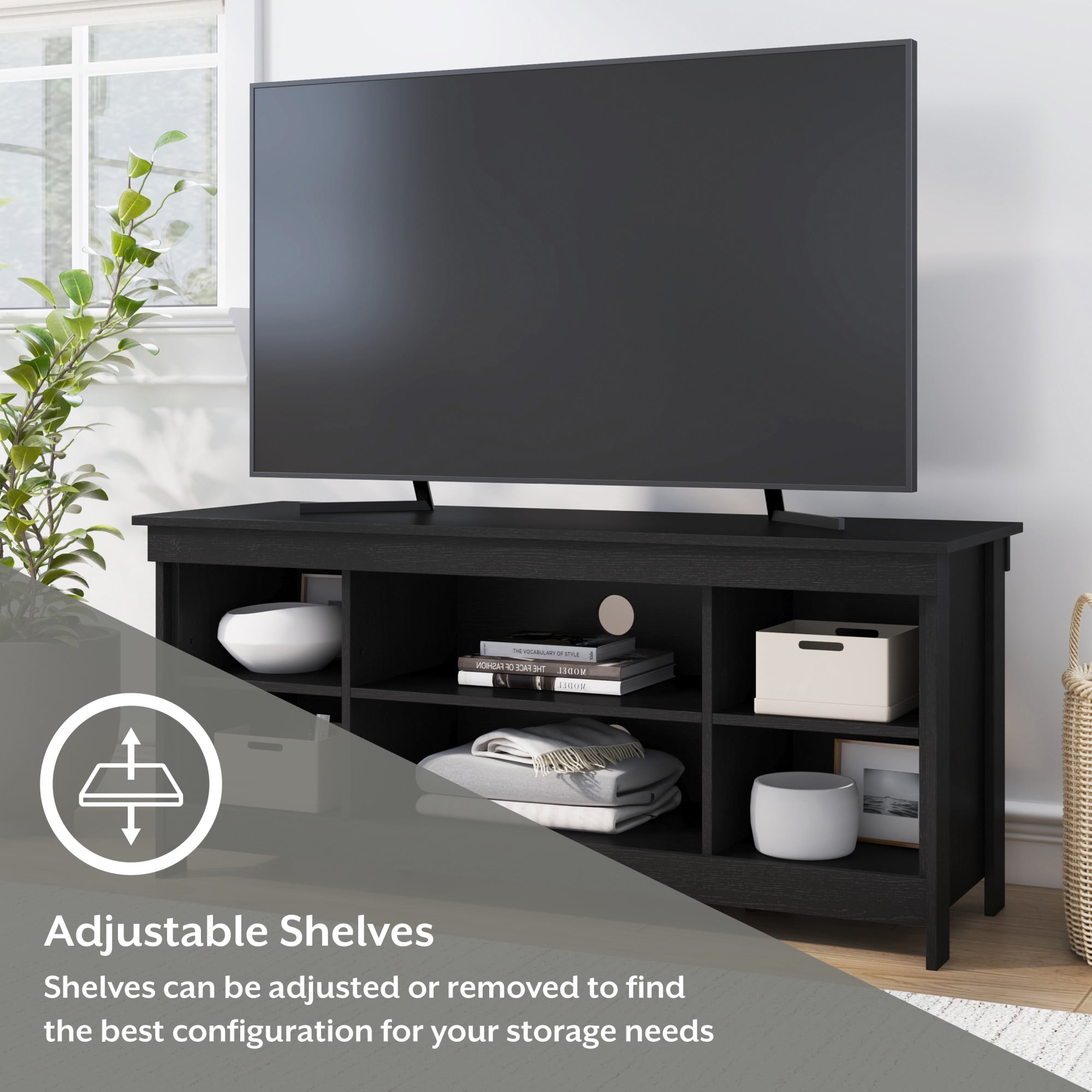 Mainstays Ardent No Tools Open Shelf TV Stand Console for TVs up to 50", Black