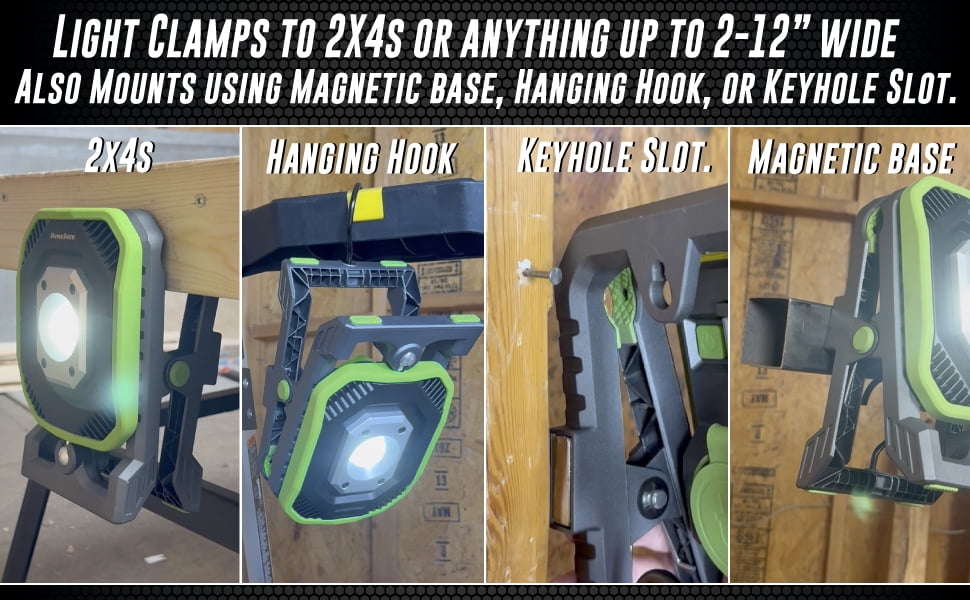 PowerSmith 3000 Lumen Rechargeable LED Clamp Work Light Dual-Power, Powered Through 120V AC or Rechargeable Lithium-Ion Battery, Large Clamp, 5-Year Warranty