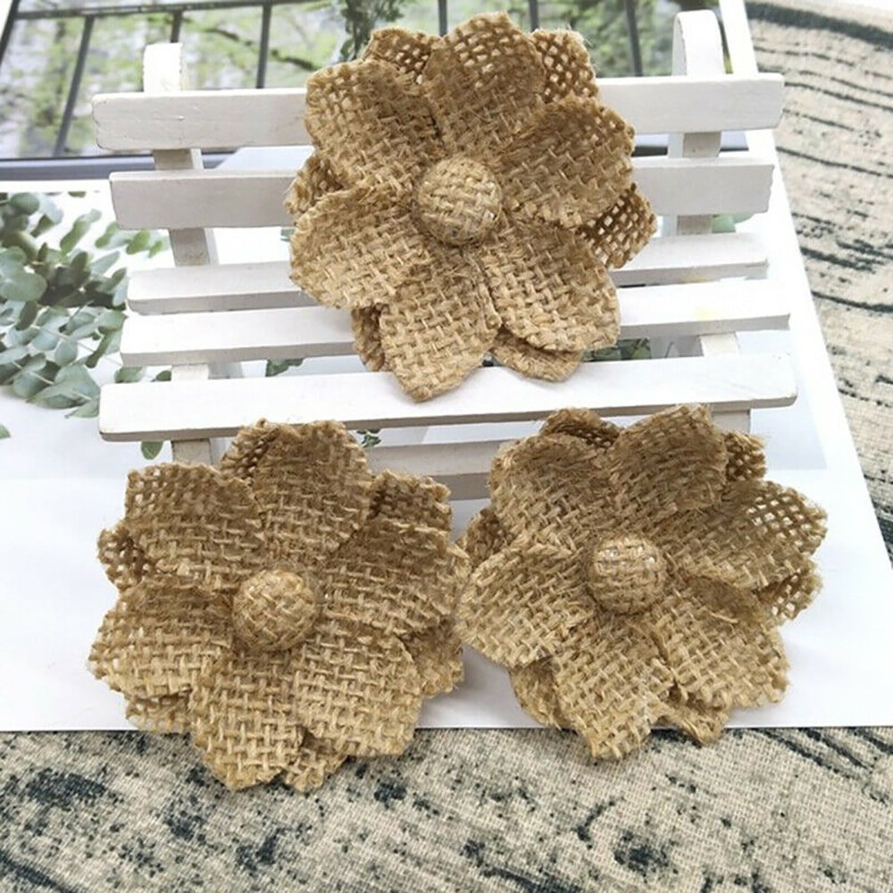 10pcs Handmade Natural Jute Burlap Hessian Flowers DIY Craft