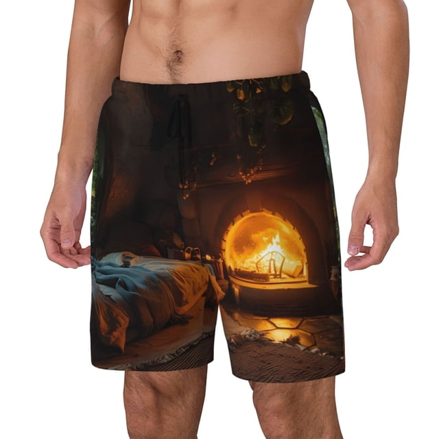 Balery Cozy Tree Hole Cabin Bañador para hombre, shorts de playa de secado rápido con entrepierna y forro de compresión-3X-Large