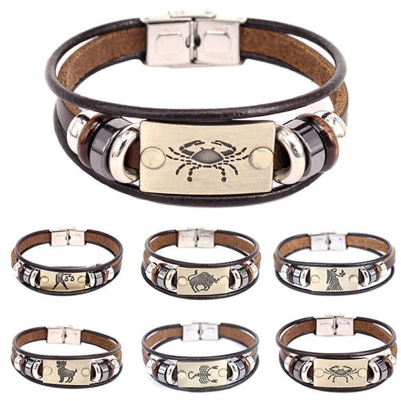 SmartBy Retro Unisex 12 Constellations Multi Layer Braided Faux Leather Bracelet Jewelry
