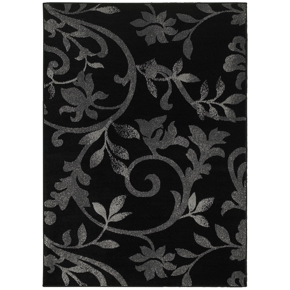 LR Home Grace Wines Botanical Indoor Area Rug, Black, 7'9" x 9'5