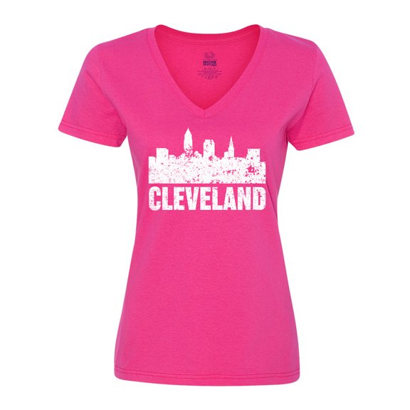 Inktastic Cleveland Skyline Grunge Women's V-Neck T-Shirt