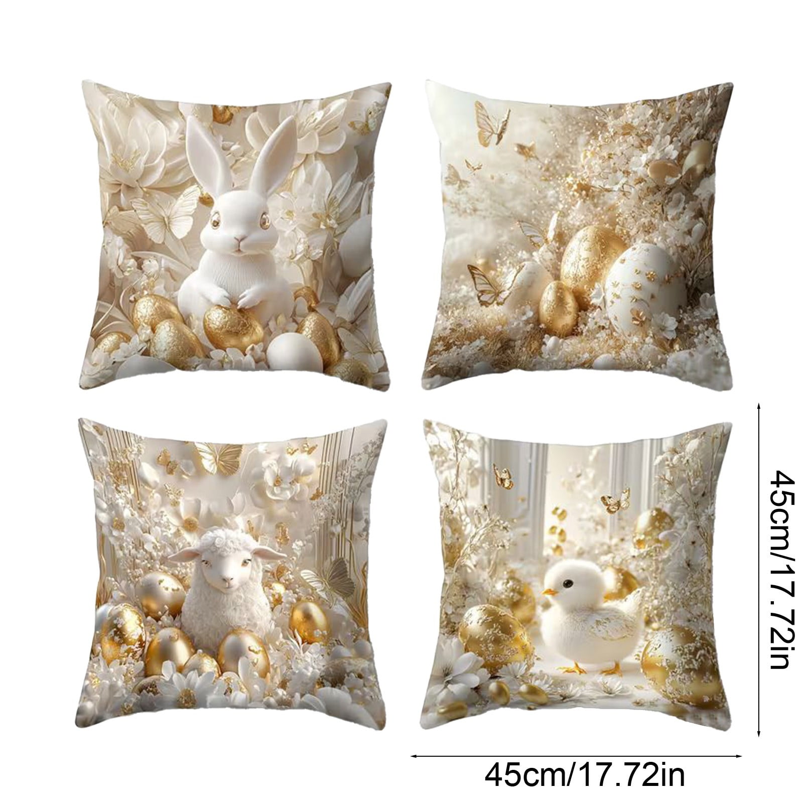 Easter Pillow Covers Set of 4, Bunny and Egg Pattern Spring Decorative Throw Pillow Covers 18x18 Inch for Sofa Couch Living Room, Soft Fabric Easy Care