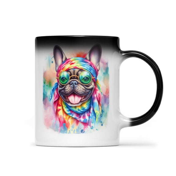 Hippie French Bulldog Portrait Watercolor Tie-Dye Vintage Styles Heat Color Changing Mug Dog Lover Gifts Magic Coffee Mug - 00014