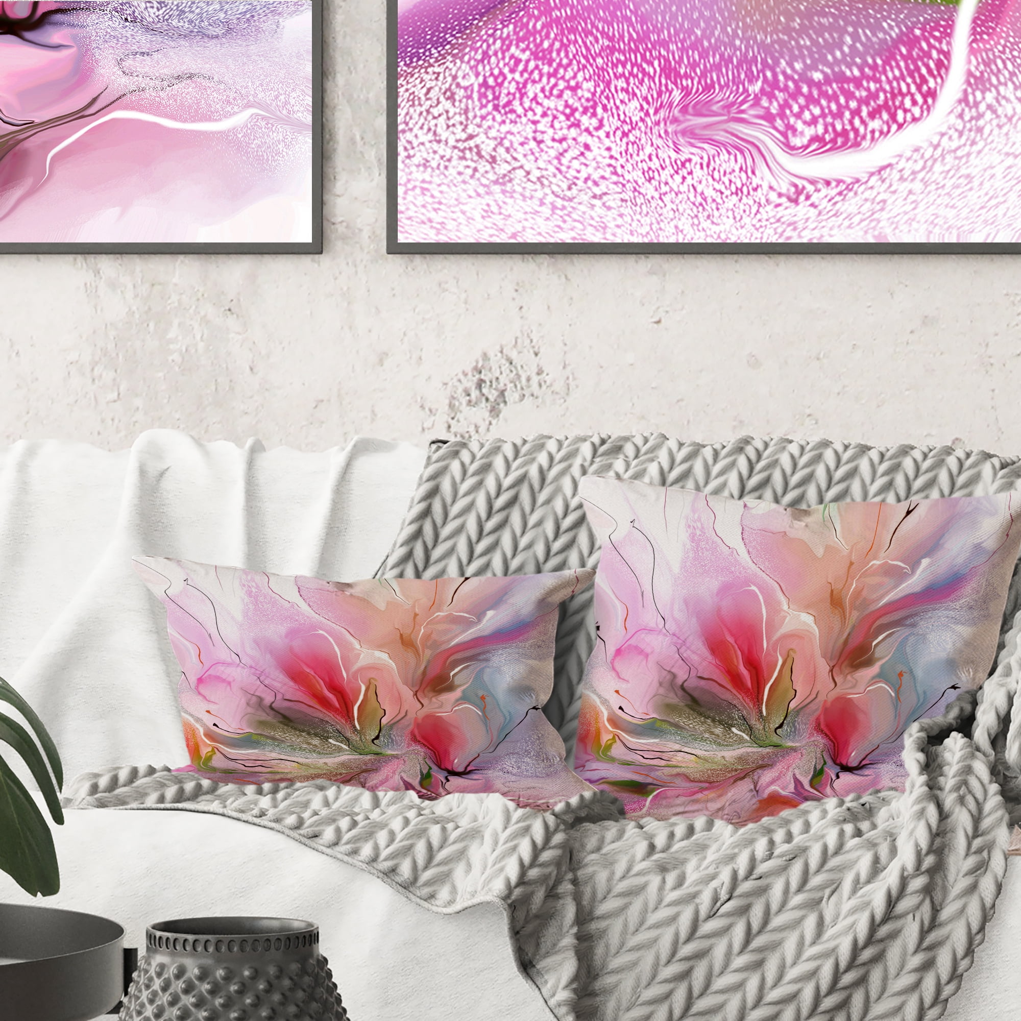 Designart Lovely Painted Floral Design - Floral Throw Pillow - 18x18
