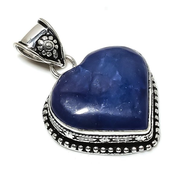 Natural Lapis Lazuli Gemstone Handmade 925 Sterling Silver Pendant 1.77"