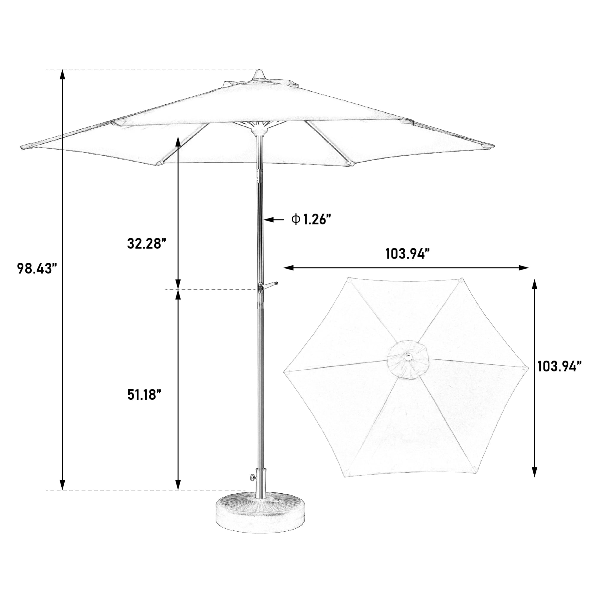 9FT Outdoor Patio Umbrella,Outdoor Table Umbrella with Push Button Tilt and Crank, Market Umbrella 6 Sturdy Ribs , Deck, Backyard, Pool (Base Not Included),Khaki