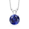 thumbnail image 2 of Gem Stone King 2.50 Ct Round Blue Created Sapphire 14K White Gold Pendant With Chain, 2 of 5