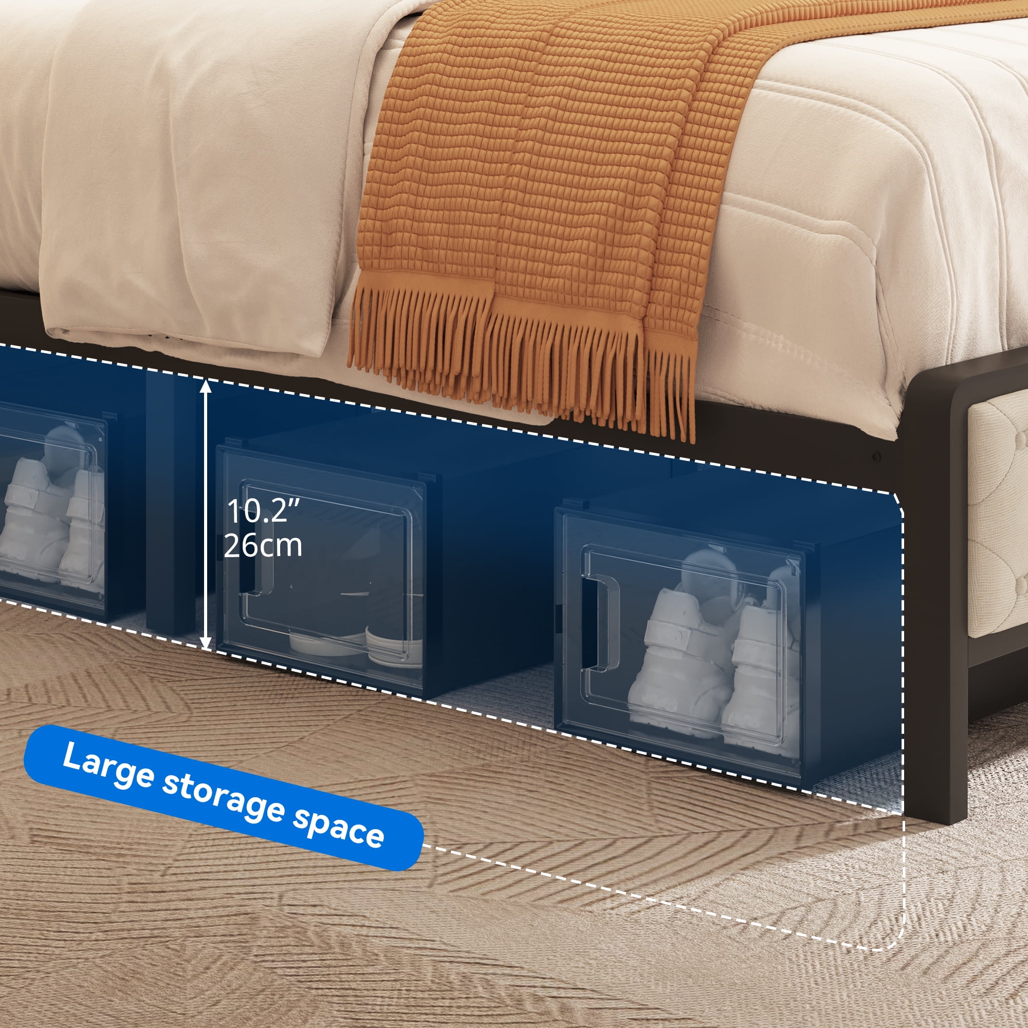Uforic Beige Queen Size Platform Bed Frame with Upholstered Storage Headboard, Built-in Charging Station, and Metal Slats, No Box Spring Required
