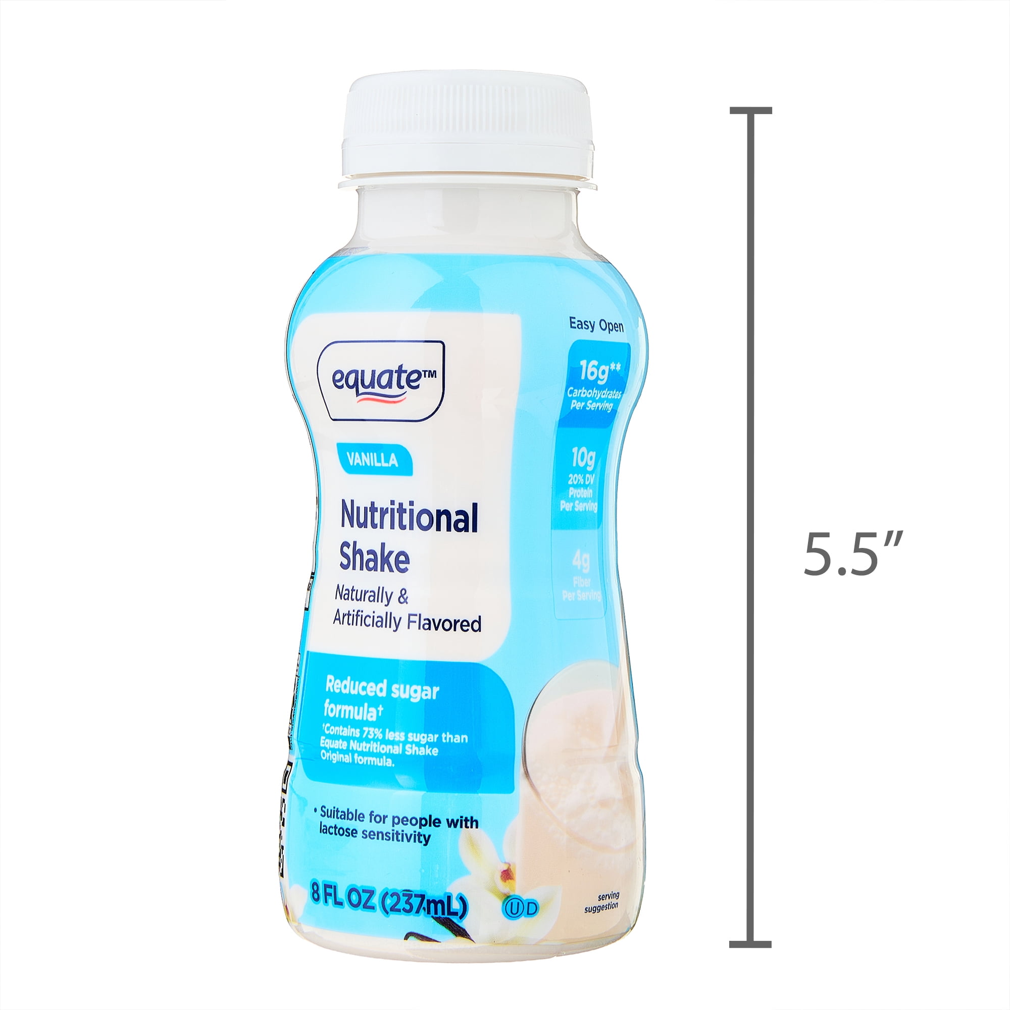 (2 pack) Equate Reduced Sugar Formula Nutritional Shakes, Vanilla, 8 fl oz, 16 Count