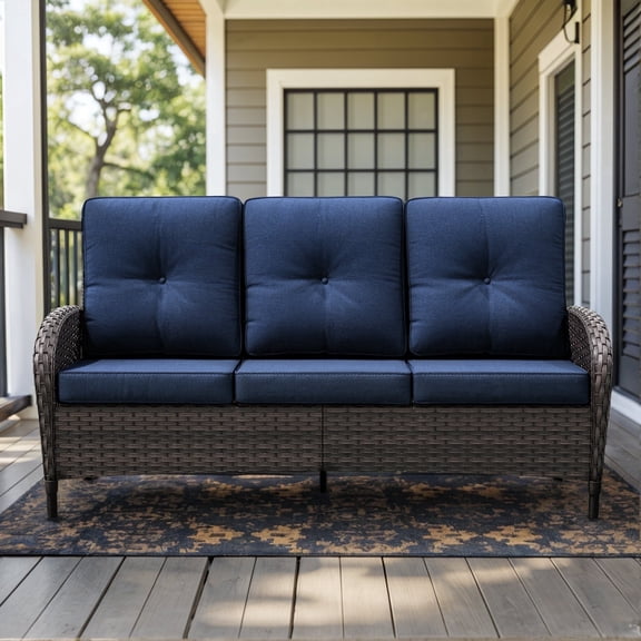 Meetleisure 3-Seat Outdoor Sofa, Couch Patio Sofa with Deep Seating and Thick Cushions, Blue