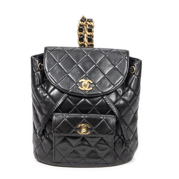 Pre-Owned Chanel Black Small CC Drawstring Backpack Backpack Quilted Lambskin Leather