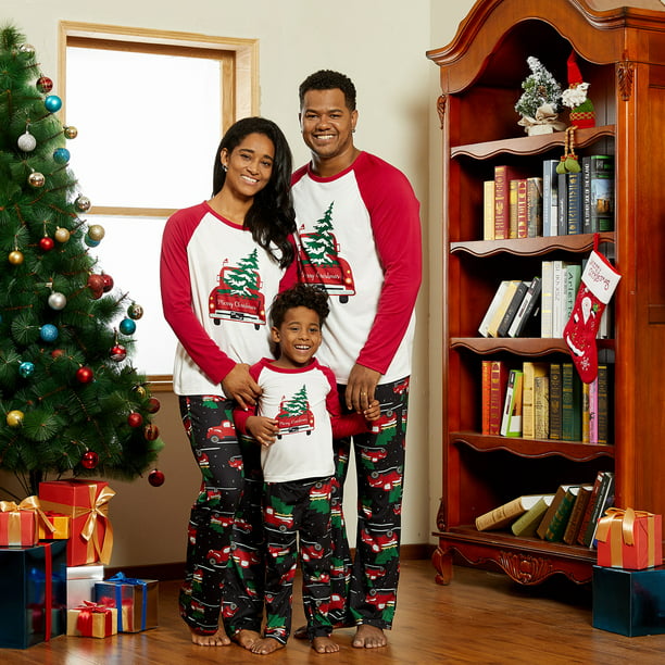 PatPat Matching Red Car Carrying Christmas Pajamas Sets,Flame Baby-Kids-Adult,Unisex Walmart.com