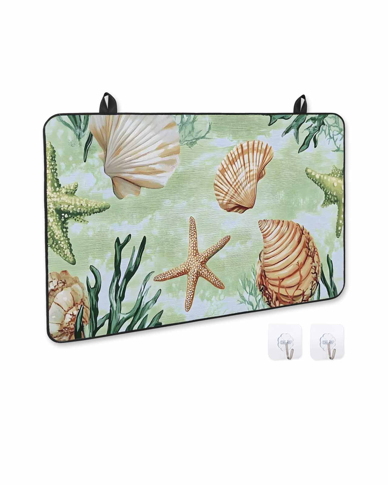 nqOlkjepod Large Induction Cooktop Protector Mat 24"x21", Sage Green Coastal Stove Top Covers for Electric Stove, Summer Ocean Starfish Shell Stove Burner Cover Mats, Glass Top Stove Cover