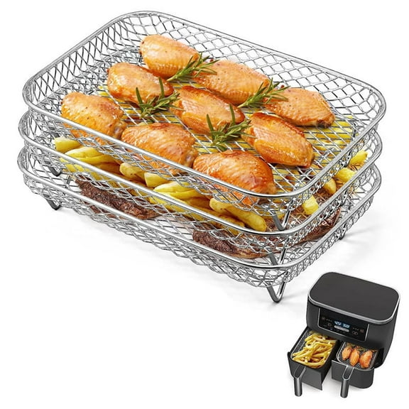 8 Inch Square Air Fryer Rack Set of 3 - Stackable Stainless Steel Dehydrator Racks - Multi Layer Air Fryer Accessories for Cooking Grilling Baking - Fits Most Square Air Fryer Models