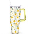 thumbnail image 2 of 40oz Tropical Pineapple Pattern Stainless Steel Flip Straw Tumbler Spill Proof Travel Cup Double Wall Vacuum Insulated Coffee Mug with Top Handle, 2 of 6