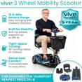 thumbnail image 3 of Vive 3-Wheel Mobility Scooter – Lightweight Electric Scooter for Seniors & Adults, Compact Folding Travel Design with Extended Battery, Charger & Basket, Silver, 3 of 10