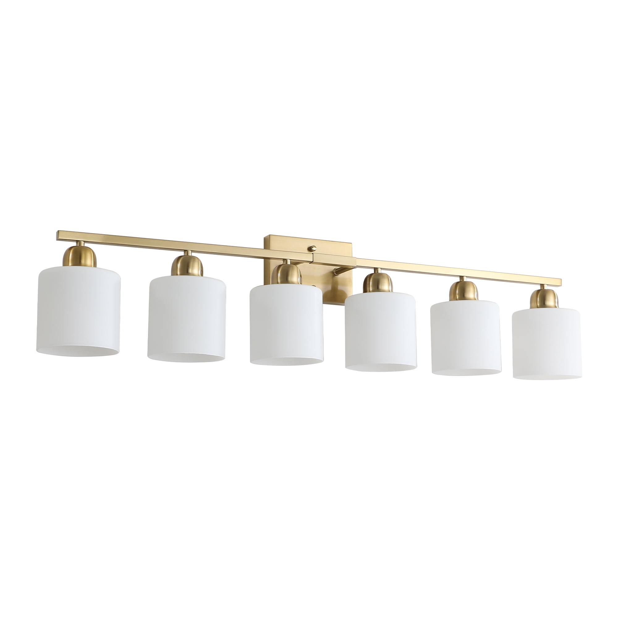 Leumius 6-Light Bathroom Vanity Light Fixture, Modern Vanity Light Over Mirror, Wall Sconces with Milky White Frosted Glass Shades for Mirror, Bathroom, Bedroom and Hallway Gold (No Bulbs)