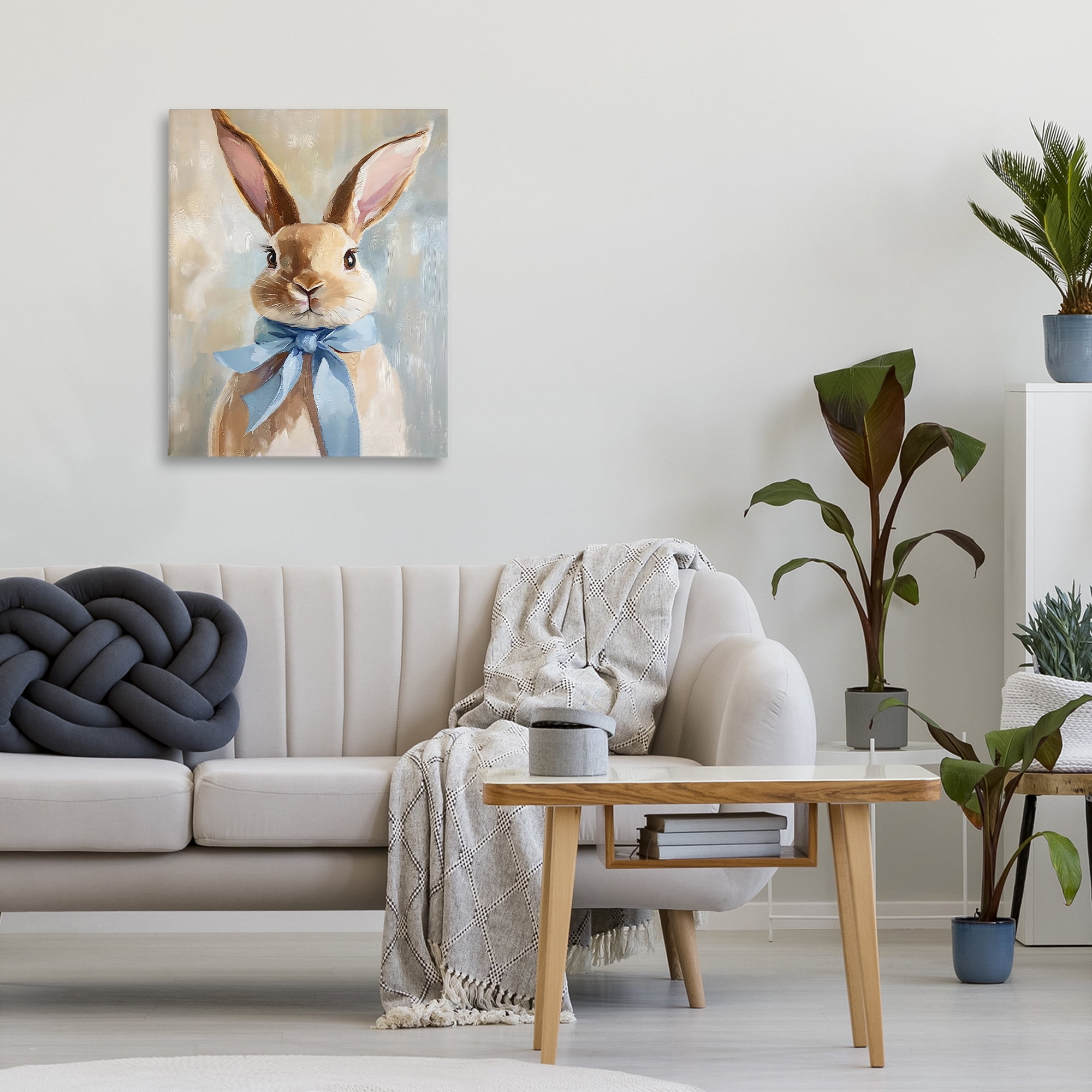 Stupell Industries Bunny with Blue Bow Canvas Wall Art, design by The Prints Vibe