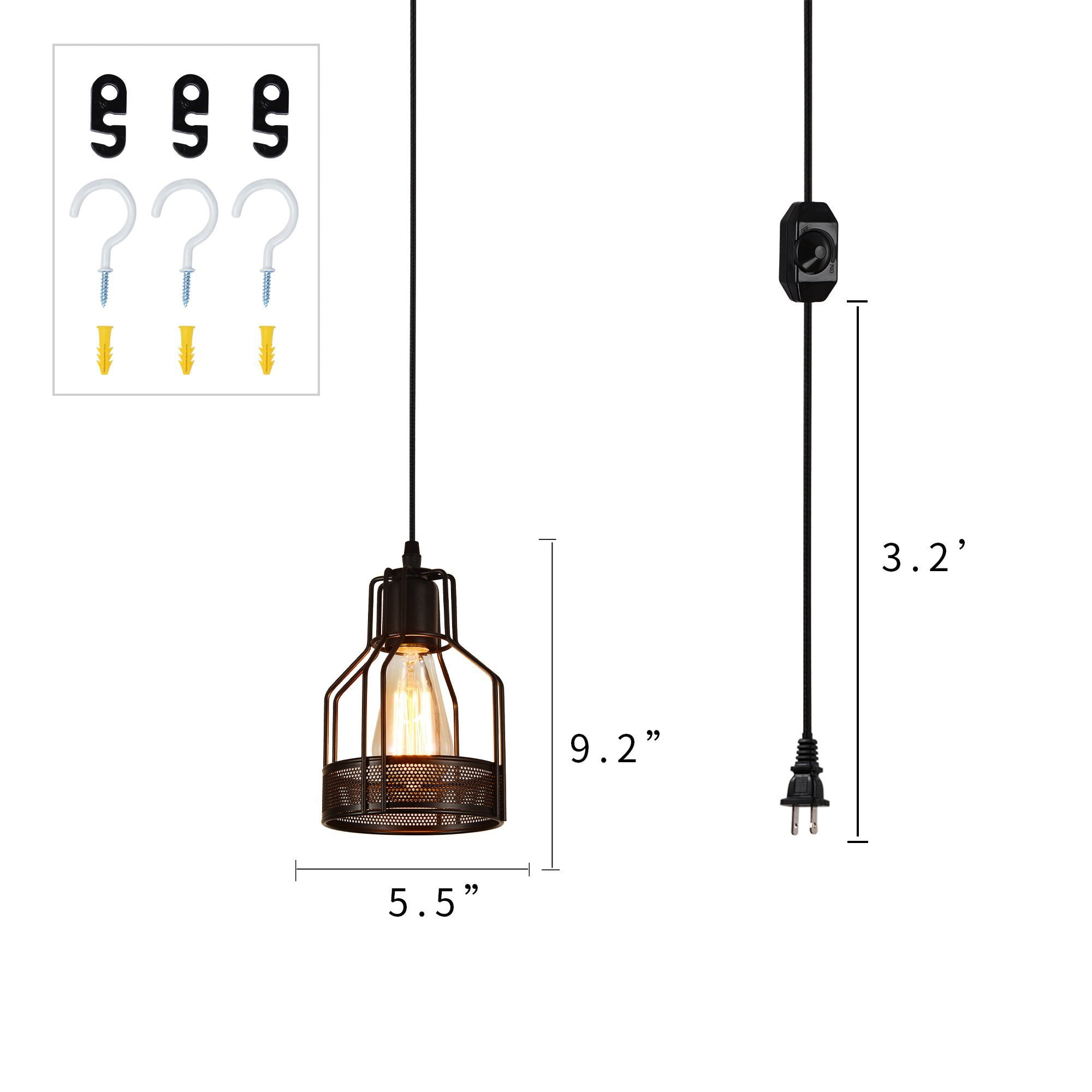 Hmvpl Plug In Industrial Pendant Light With 16 4 Ft Hanging