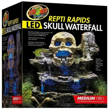 Zoo Med Repti Rapids LED Skull Waterfall Natural Rock Reptiles Terrariums Medium