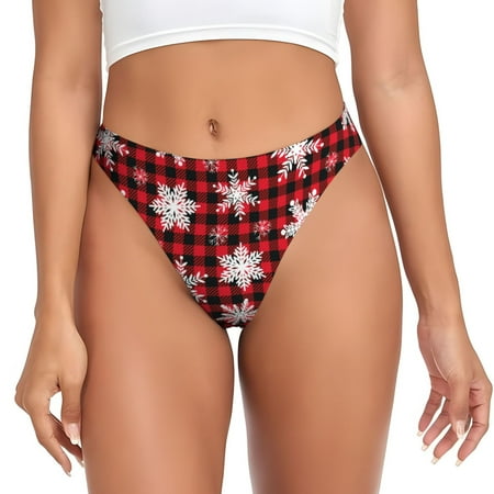 Rateoe Snowflake red plaid Pattern Seamless Women Underwear Thongs No Show Ladies Thong No Line Breathable Comfortable Panties Undies for Women-XX-Large