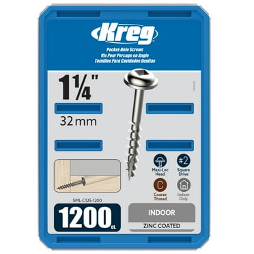 Kreg SML-C125-1200 Pocket Screws - 1-1/4", #8 Coarse, Washer-Head, 1200ct