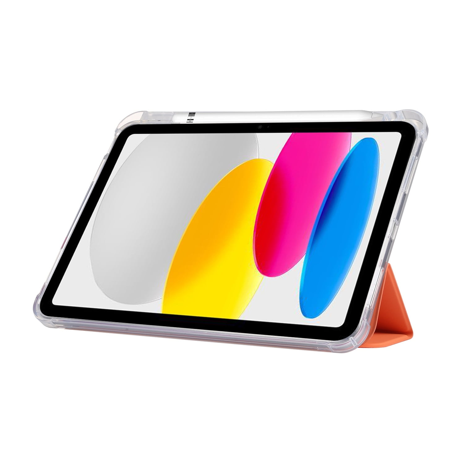 SaniMore for iPad 10th Generation 10.9" 2022 Case, Auto Sleep/Wake, Flexible TPU Case with Tri-Fold Kickstand & Pencil Holder Shockproof Protective Case for Women Men, Orange