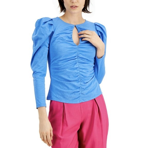 INC International Concepts Women's Ruched Keyhole Top Campanula Size Petite PM